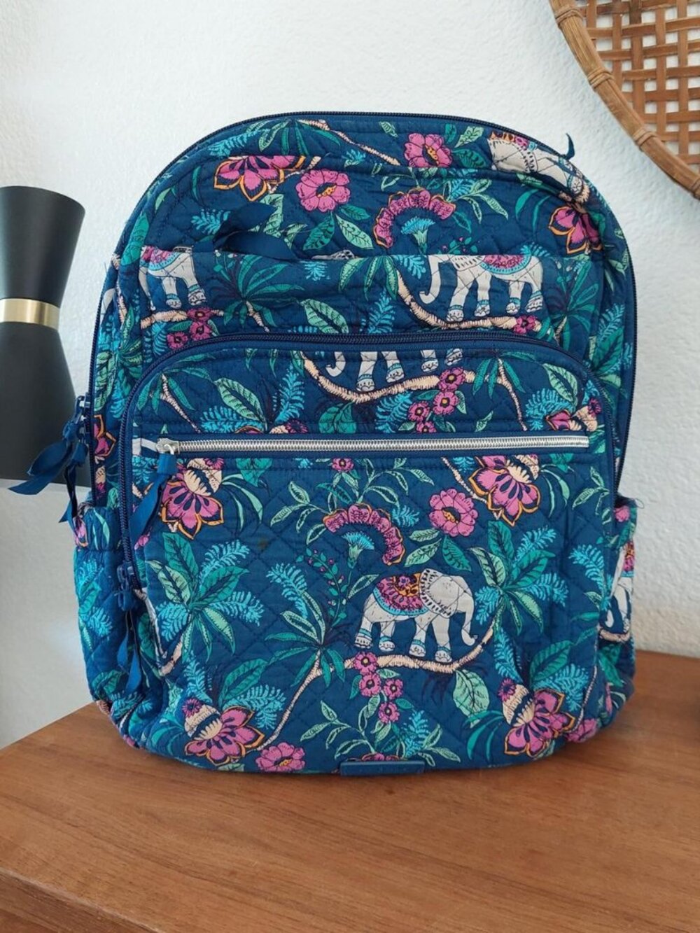 SOLD Vera Bradley Small Backpack in the Kerala Elephants pattern blue quilted ex